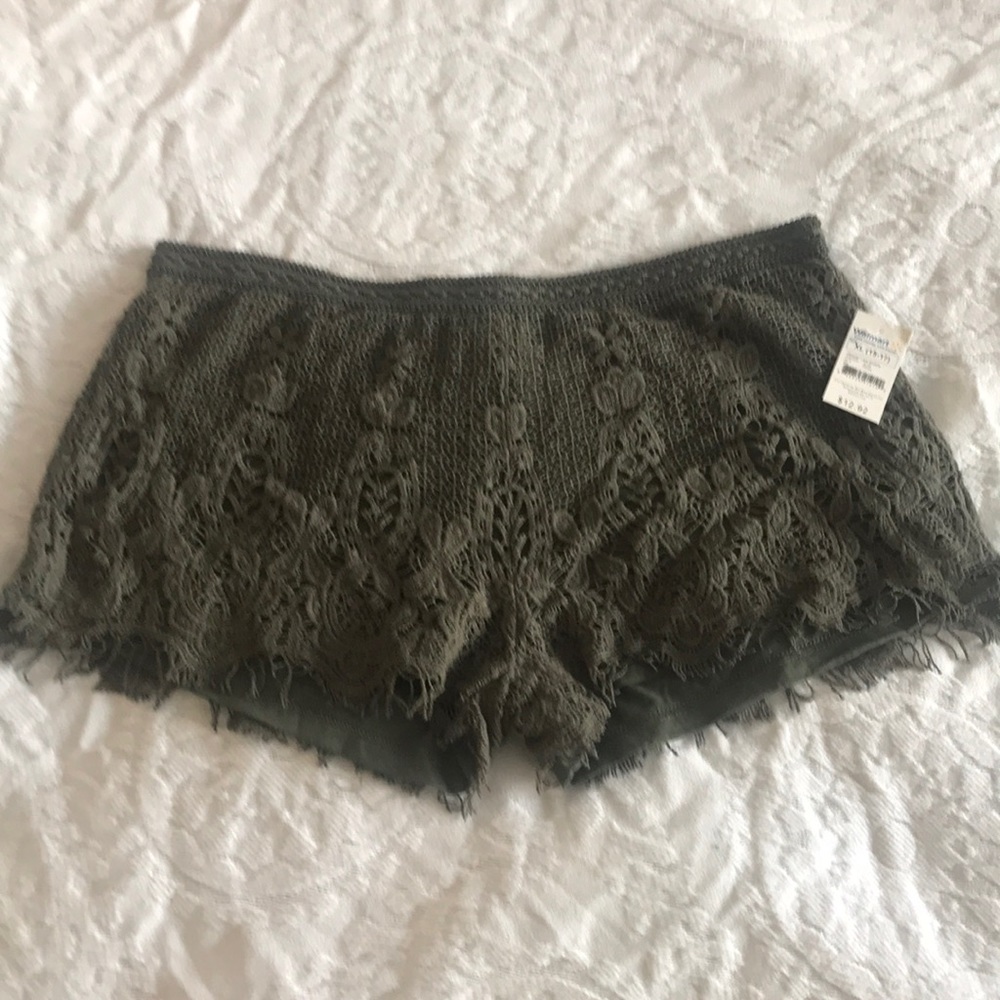 fire los angeles army green lace overlay shorts